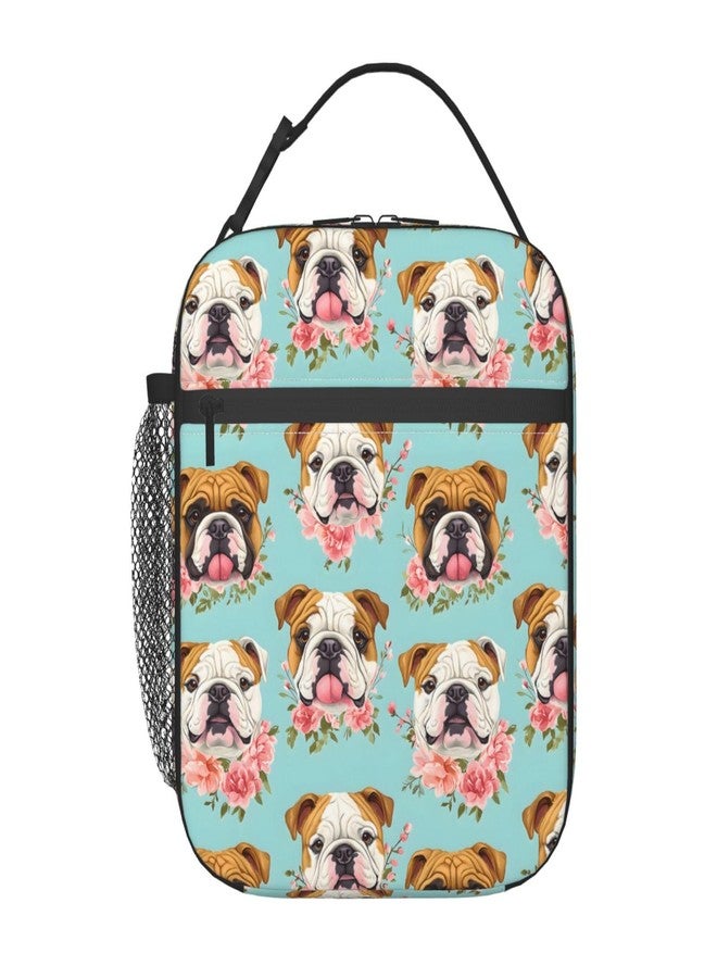 VODRM Cute Dog Lunch Box for Kids,Puppy Insulated Bag for Student,Pet Lovers Reusable Thermal Insulation Cooler Tote Bags for School Work Picnic Camping Outdoor Gifts (English Bulldog and Floral) - Image 1
